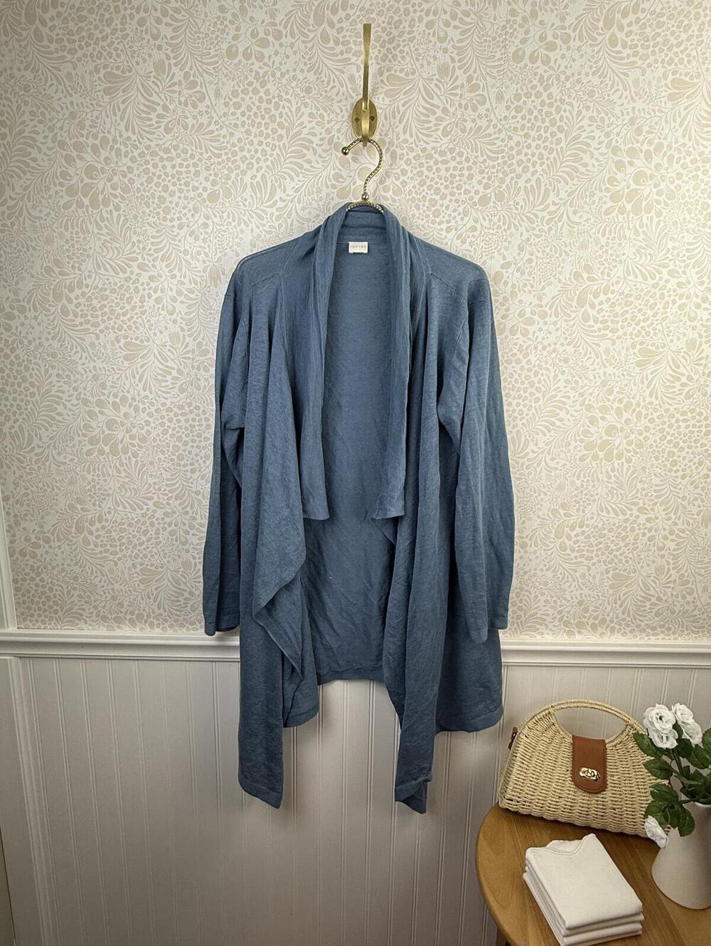 POETRY Blue Linen Blend Lightweight Waterfall Cardigan Sweater - Size - 12